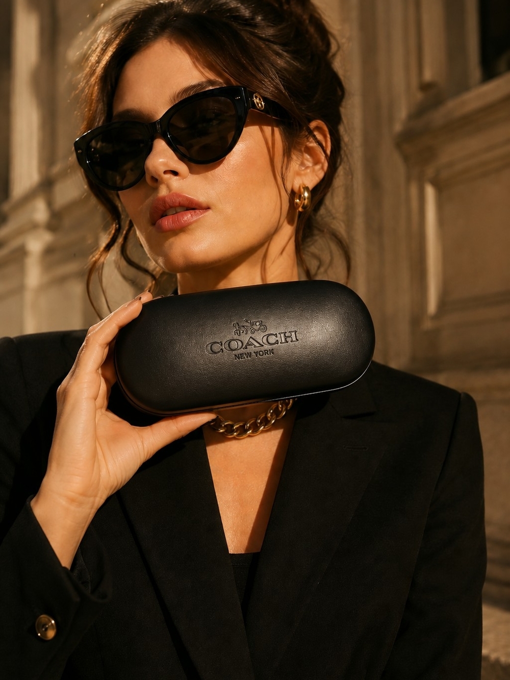 Coach Black Sunglasses Case with Embossed Logo